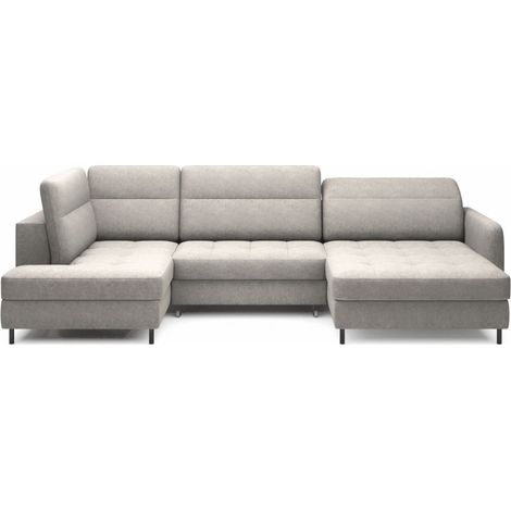 Divano ad angolo convertibile BERTHO 306 cm grigio chiaro - Angolo destro con contenitore (1/5)
