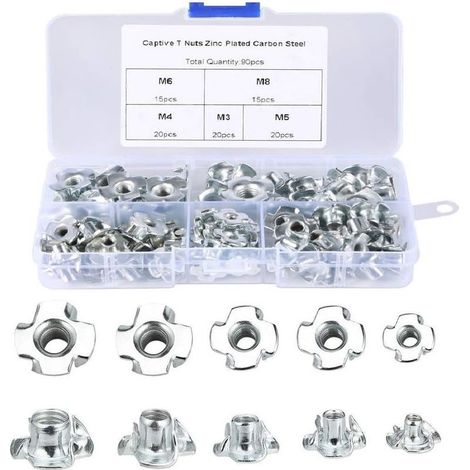 Écrous à Griffes 90Pcs Ecrous en T Bois M3/M4/M5/M6/M8 Ecrous pour Travail du Bois MeublesAec (1/5)