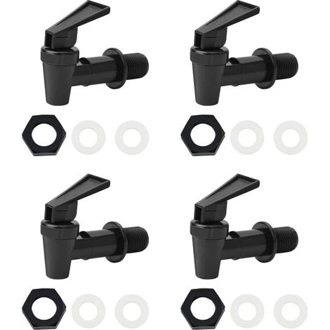 Set of 4 universal plastic replacement taps for hot and cold water dispenser, beer, wine, juice, black and white bucket (black only) (1/4)