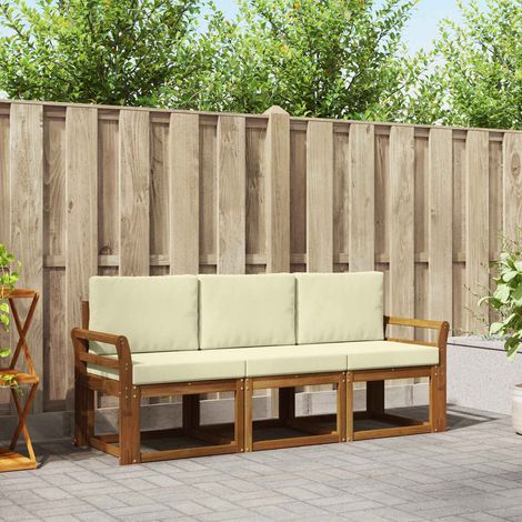 Outdoor-Sofagarnitur mit Kissen 3 pcs Natur und Creme