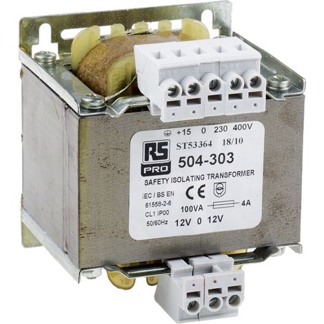 Transformateur d'isolement, Vin 230 V ac, 245 V ac, 400 V ac, 415 V ac, Vout ±12V c.a., 100VA, sorties ( Prix pour 1 )