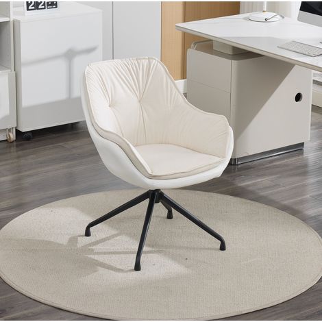 Sedia girevole in similpelle beige con base in metallo, ritorno automatico a 360°,67,5x66x80 cm (1/5)