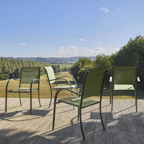 Lot de 4 fauteuils de jardin AMARA en aluminium et textilene kaki. 62 x 55 x 84 cm