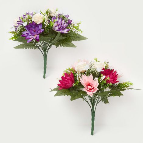 HOMESCAPES Rose & Lotus Flower Bouquet, Pink & Purple Set of 2 (1/5)