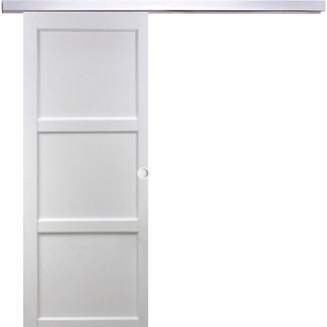 Puerta corredera Korya blanca de 3 paneles H204 x L73 cm, rail de aluminio, conchas blancas GD MENUISERIES