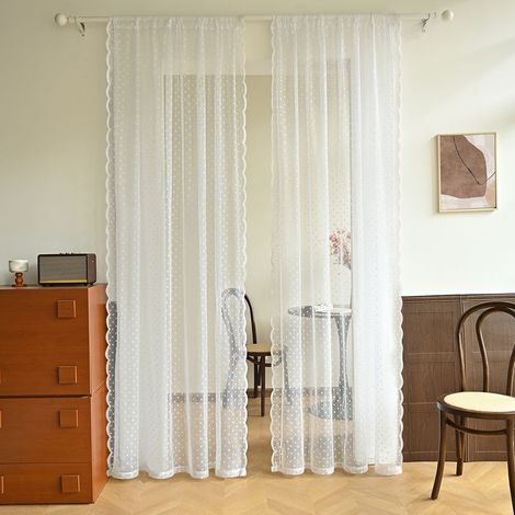 Rideau en tulle creux semi-occultant blanc 135 x 230 cm, une pièce (1/5)