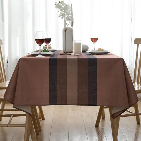 Nappe lavable 140x140 cm aspect lin marron rectangulaire imperméable