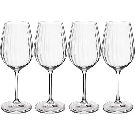 Mikasa Treviso Copas de Cristal para Vino Blanco, 350ml, Juego de 4 Copas Finas Transparentes sin Plomo con Efecto Ondulado para Celebraciones