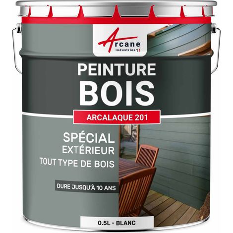 Arcane Industries – Peinture bois extérieur microporeuse 0.5 L blanc RAL 9003 – Haute protection jusqu'à 10 ans – Application directe sans primaire
