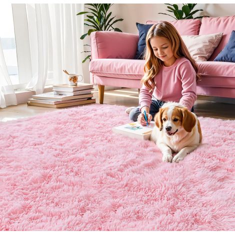 Tapis de chambre rose et moelleux de 100×200 cm, idéal pour une chambre de fille, doux et lavable. (1/5)