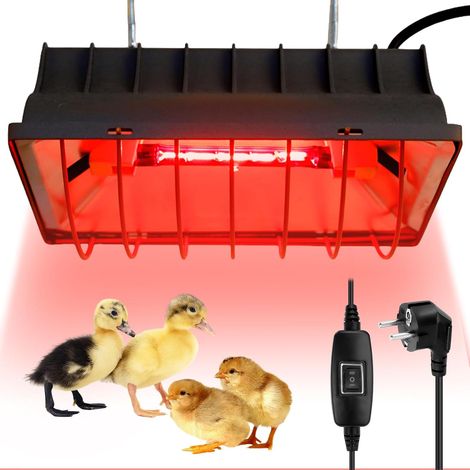 lampe chauffante pour animaux, abat-jour, lampe à lumière rouge de 175 W pour poules, lampe infrarouge, émetteur de chaleur avec interrupteur économique, lampe pour poussins, chiots (1/5)