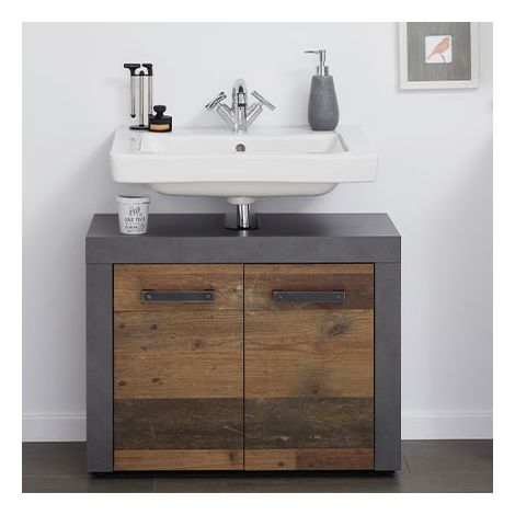 Meuble sous lavabo décor chêne – Dimensions 80x50x85cm – Matériau MDF – Pour salle de bain moderne – Trendteam (1/10)