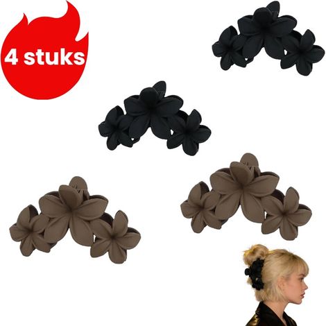 Lot de 4 pinces à cheveux fleur rétro, pinces griffe en finition mate, 2 noires et 2 marron foncé (1/5)