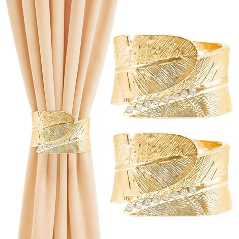 Attaches pour Rideaux en Métal Doré, 2 pcs Porte-Rideau Décoratif avec Système de Fixation, Accessoire pour Salon et Chambre d'enfant (1/5)