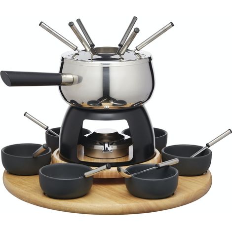 Artesà Juego de Fondue con Plato Giratorio Lazy Susan, Olla de Fondue de Acero Inoxidable con Quemador, Recipientes y Utensilios, Juego de 22 Piezas, Negro