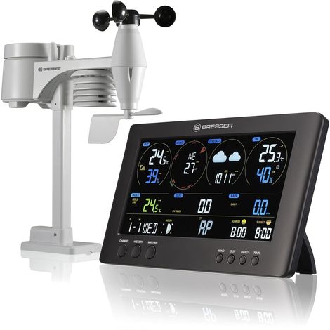 Bresser Stazione meteo wireless con sensore da esterno, stazione meteo ClearView con WLAN, per rilevazione velocità del vento, umidità, temperatura, precipitazioni, livello UV e intensità della luce (1/4)