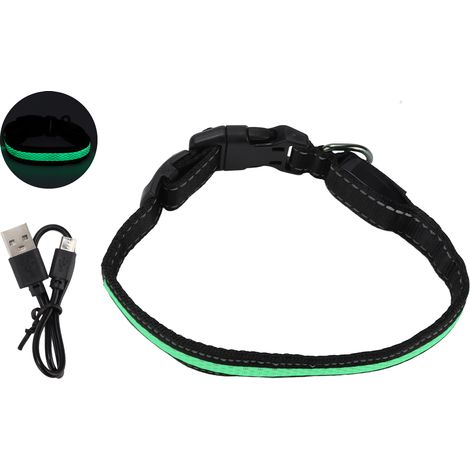 Leuchtendes Hundehalsband mit Reflektorstreifen, verwicklungsfrei, LED, grün, XL (1/5)
