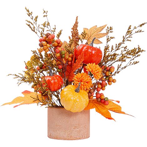 Décoration automne pot artificiel feuilles érable citrouille épis riz style européen orange fête des récoltes Halloween (1/5)