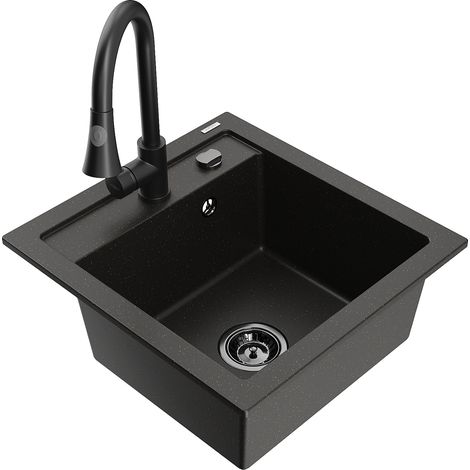 Mexen Vito Granitspüle 1-beckig mit Küchenarmatur Elia, schwarz/goldmetallik - 6503-75-670101-70-B (1/5)