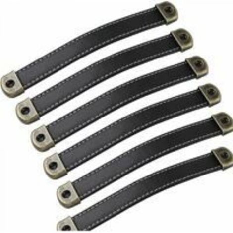 Set mit 6 Ledergriffen, Vintage-Möbelgriffe aus Leder – Schrankgriffe, Küchenschrankgriffe aus Leder, schwarz, 160 mm Lochabstand.