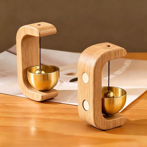 Lot de 2 - Carillon de porte - Aimant de porte - En bois naturel pour bureau et magasin - Fermeture automatique - Couleur naturelle - 10x5cm (1/5)