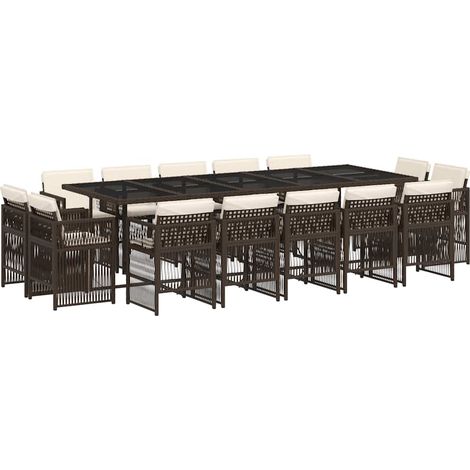 Maison Exclusive - Set da Pranzo da Giardino 15 pz con Cuscini Marrone Polyrattan
