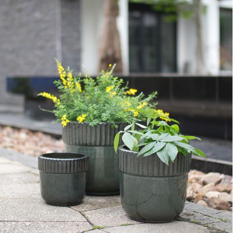 Maceta de cerámica Ø 38 cm, verde oscuro brillante, con drenaje, OKMYHOME (1/5)