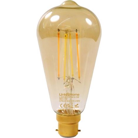 Link2Home Wi-Fi Enabled B22 Pear-Shaped Dimmable LED Filament Bulb, 470 Lumens, 4.5W, White Light
