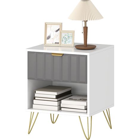 esita de noche mesa auxiliar 45 x 40 x 55 cm almacenamiento cajón apertura fácil diseño elegante salón dormitorio de MDF blanco 21000376 (1/5)