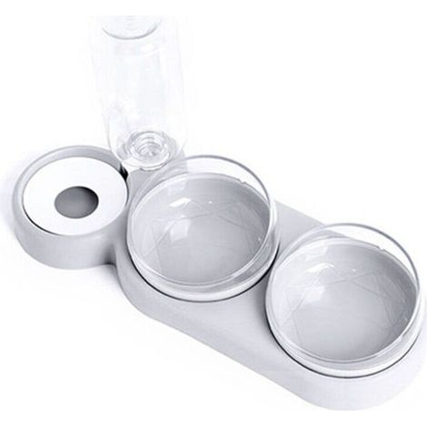 Set de gamelles pour chat , inclinable à 15° , double gamelle pour nourriture humide et sèche , avec bouteille d'eau automatique , pour chiens et chats de petite et moyenne taille,Gris (1/4)