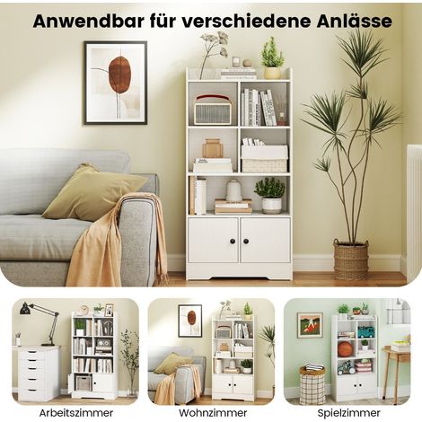 Bucherregal mit 2 turen 5 fachern bucherschrank wei aus holz 60 x 295 x 120 cm