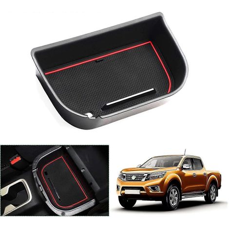 Plateau d'accoudoir pour Nissan Navara/Alaskan 2016-2022, organisateur de console centrale Navara Alaskan, boîte de rangement dissimulée pour accoudoir (noir) (1) (1/5)