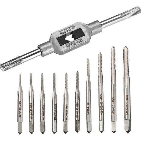 Lot de 10 micro-tarauds manuels M1-M3,5 HSS pour filetage métrique.