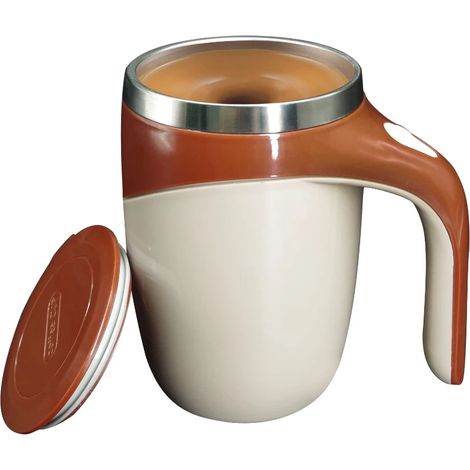 Taza de café aislada de acero inoxidable 304, autoagitadora, adecuada para chocolate caliente, moca, matcha, latte (marrón) (1/5)