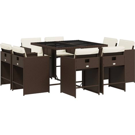 vidaXL Set da Pranzo da Giardino 9pz con Cuscini Marrone in (1/5)