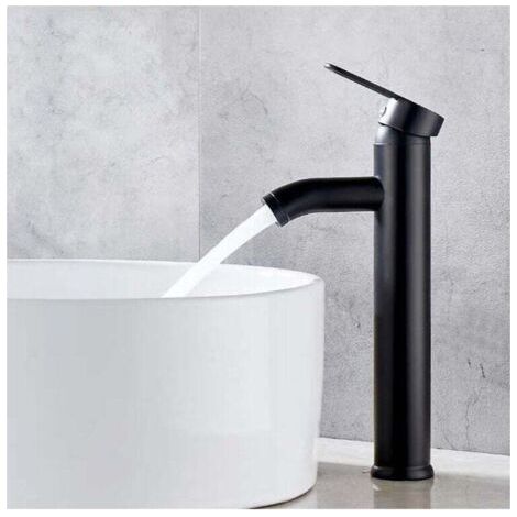QORVA-Robinet Lavabo，Salle Bain avec Haut Mitigeur Lavabo pour Lavabo ou Vasque de Salle Bain, Chaude et Froide Réglable de Mitigeur Lavabo（le noir）
