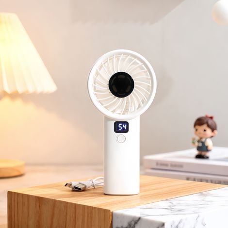 Intelligenter tragbarer Digital-Lüfter in Weiß, kabellos und wiederaufladbar, stufenlos einstellbare Geschwindigkeit, niedliches Design, ideal für den Sommer (1/2)