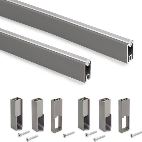 Emuca Lot de 2 rails de penderie Luxe de 1,15 m de long avec supports, Aluminium et Plastique, Titane