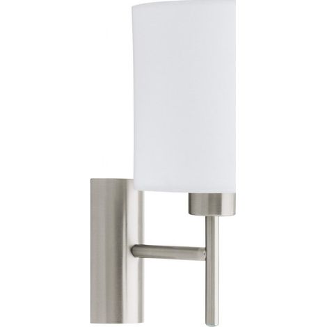 Aplique de pared interior Eglo Pasteri 60W 31×15 cm. Dormitorio. Estilo moderno. Acero y Textil. Color blanco, níquel y níquel mate (1/2)
