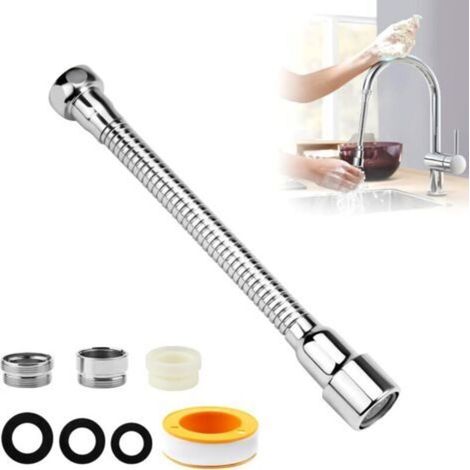 1 Pièce Robinet Extension Extension de Robinet Pivotant à 360°, Rallonge Robinet Cuisine avec 2pcs Adaptateur de Robinet Filetage Mâle pour Plupart Robinets de Cuisine et Salle de Bain (30CM) (1/5)