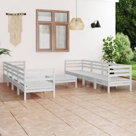 Salon de jardin 9 pcs Ensemble Table et Chaise de Jardin - Blanc Bois de pin massif BV587978 - BonneVie (1/5)