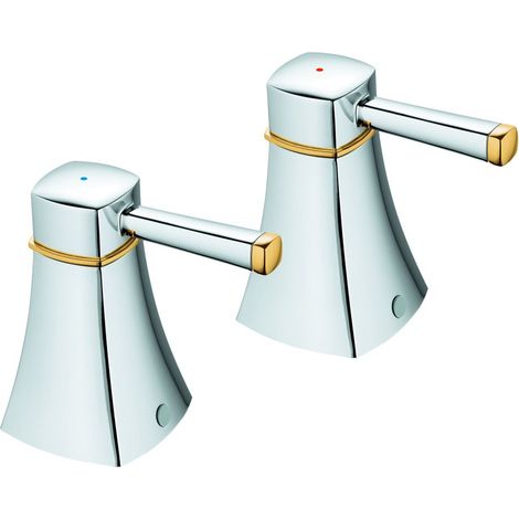 Grohe Griffpaar für Grandera, Metall, Markierung Blau/Rot, Chrom/Gold, 48325IG0 (1/2)