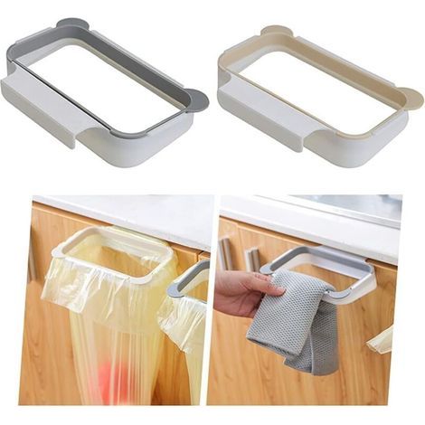 Lot de 2 supports de sacs poubelles à suspendre pour la cuisine et la salle de bain (abricot, gris) (1/5)