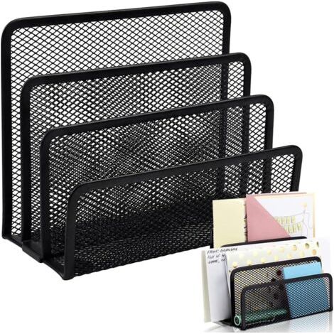 Trieur de Courrier, Range Courrier en Mailles Métalliques, Corbeilles à Courrier Noir en Maille, Créatif Porte Lettre Bureau avec 3 Compartiments, pour Enveloppes, Documents, Journaux (Noir) (1/5)