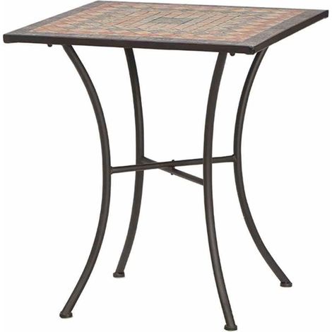 Tisch Prato eckig 64 x 64 cm Gestell aus Stahl in matt schwarz, Tischplatte aus Keramik in Mosaikoptik (1/4)