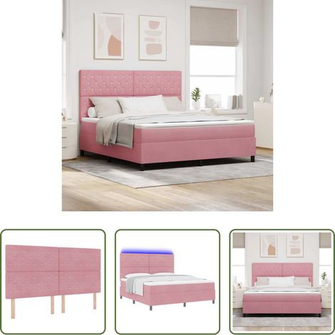vidaXL Tête de lit réglable - Lit à ressort LED avec matelas Rose 180 x 200 cm Velours (1/5)