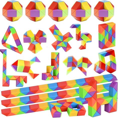 Cubo mágico de serpiente de 15 piezas, mini cubo mágico de serpiente, cubo rompecabezas infantil, mini rompecabezas giratorio para niños y adultos, Rainbow Toys, ideas de regalo de cumpleaños para niñ (1/5)