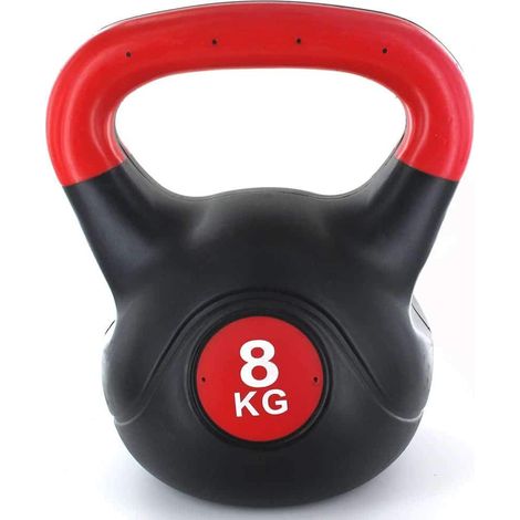 KETTLEBELL PVC RELLENAS DE CEMENTO - PESO 8KG - ROJO Y NEGRO (1/2)