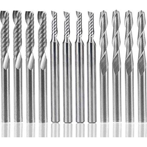Fraise en carbure de tungstène 12 PCS, 4 PCS 1/8 "pour fraises CNC Outils à double cannelure + 8 fraises à 1 arête simple PCS (2 types) (1/4)