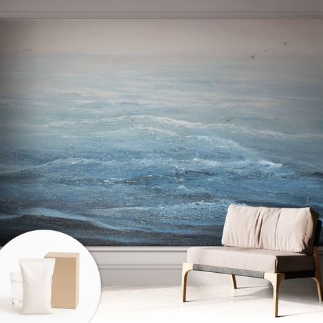 Papier peint intissé avec imprimé pour cuisine facile à appliquer pour mur pour salon a motif - Colle incluse gratuite Mer calme 312x219 cm (1/5)